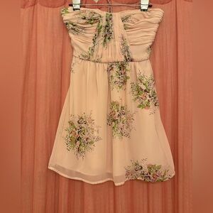 Strapless Pink Floral Printed Dress